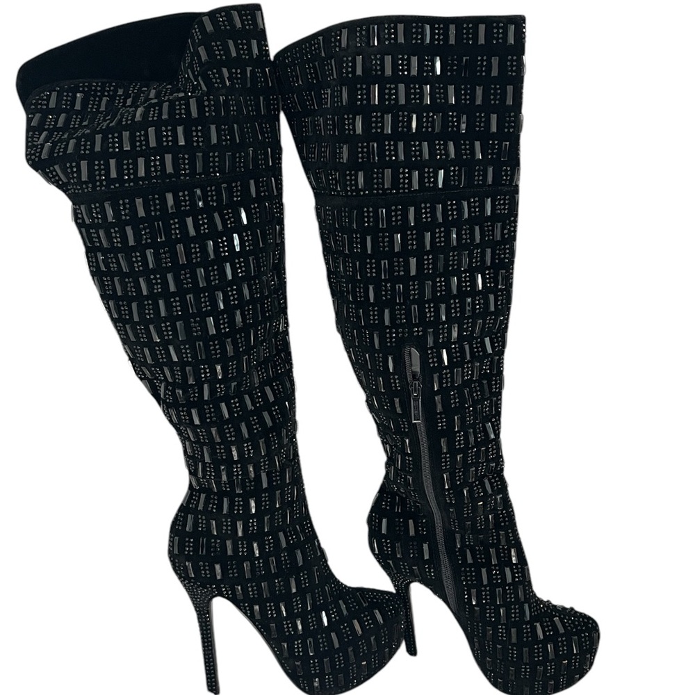 Black gemstone stiletto boots size 9.
